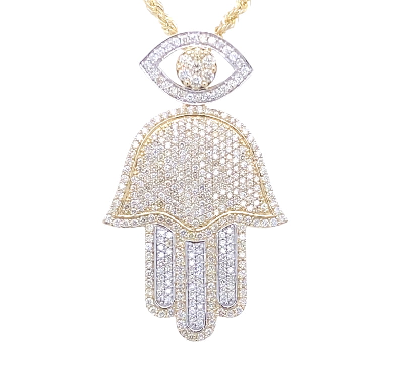 Hamsa Charm 2.42 CT ROUND DIAMOND 10K YELLOW GOLD - Image 1