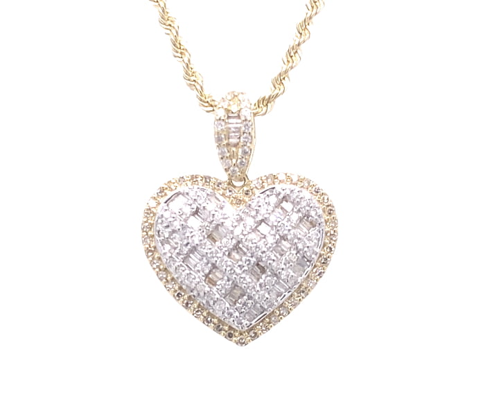 LADIES HEART PENDANT 1.30 CT ROUND/BAGUETTE DIAMOND 10K YELLOW GOLD - Image 1