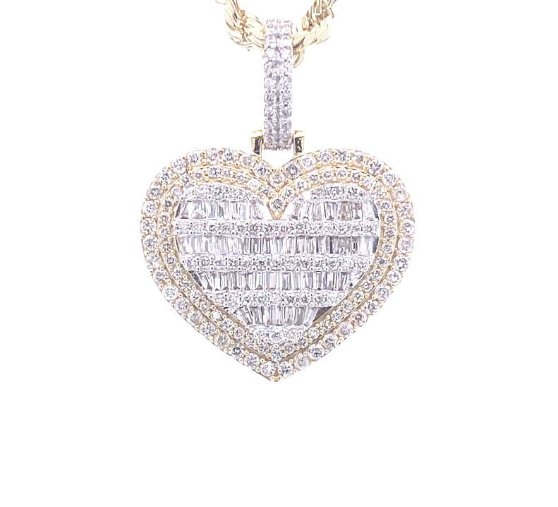 LADIES HEART PENDANT 1.45 CT ROUND/BAGUETTE DIAMOND 10K YELLOW GOLD - Image 1